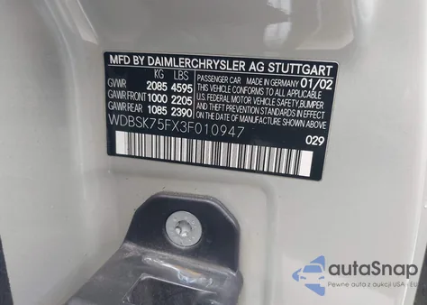 2003 Mercedes-Benz Sl 500 z USA, uszkodzony, nr VIN WDBSK75FX3F010947